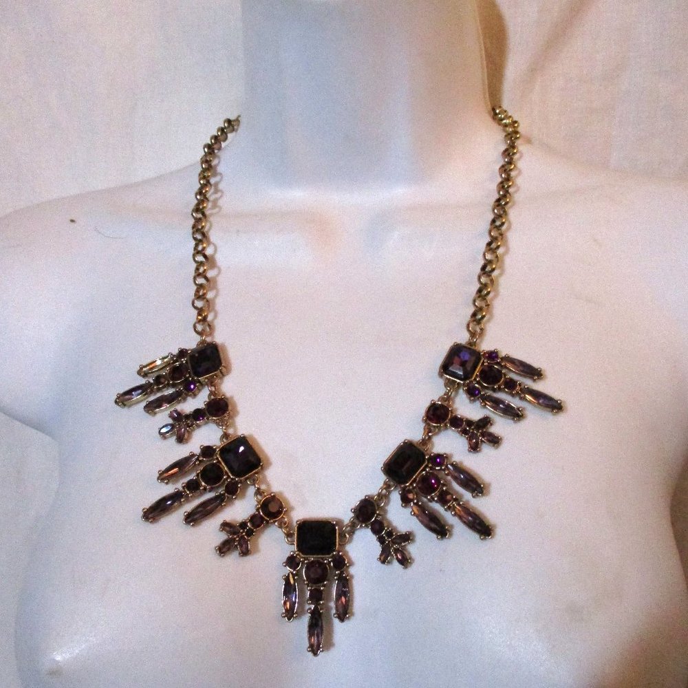 NEW NWT IMAN Statement Runway Jewel Encrusted TOOTH Necklace GOLD Choker Purple
